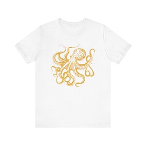 Vintage Octopus T-Shirt: Linocut Style Ocean Animal Tee White