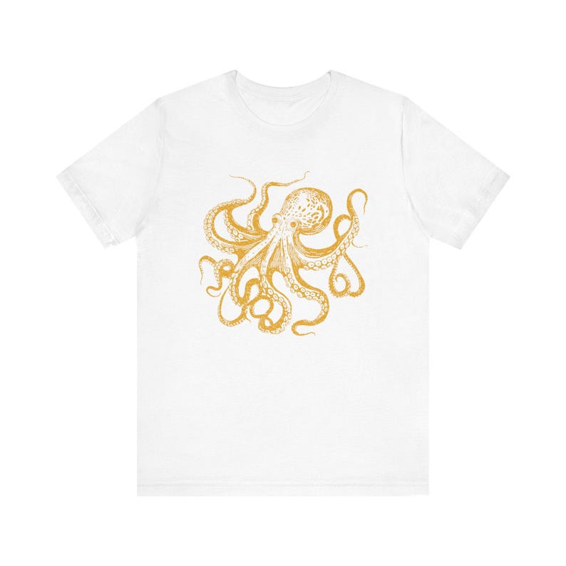 Vintage Octopus T-Shirt: Linocut Style Ocean Animal Tee White