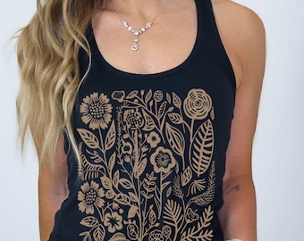 Floral Racerback Tank Top: Wildflower Print, Boho Cottagecore Style