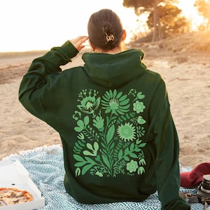 Green Hoodie Cottagecore Hoodie Floral Hoodies Oversized Hoodie Graphic Hoodie Cute Womens Hoodies Nature Hoodies Flower Hoodie Plant Hoodie
