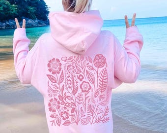 Pink Wildflower Graphic Hoodie: Cottagecore Naturecore Sweatshirt