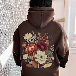 Flower Hoodie Brown Hoodie Forest Green Hoodie Wildflowers Hoodie Pressed Flowers Hoodie Nature Floral Cottagecore Hoodie Granola Girl
