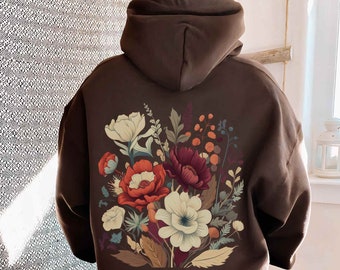 Flower Hoodie Brown Hoodie Forest Green Hoodie Wildflowers Hoodie Pressed Flowers Hoodie Nature Floral Cottagecore Hoodie Granola Girl