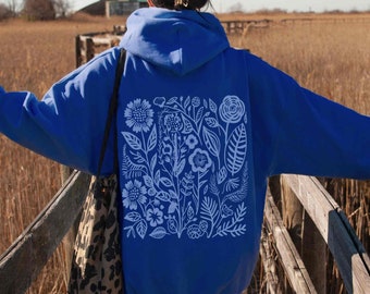 Wildflowers Hoodie Royal Blue Hoodie Pastel Hoodie Retro Floral Hoodie Pressed Flower Shirt Nature Hoodie Cottagecore Hoodie