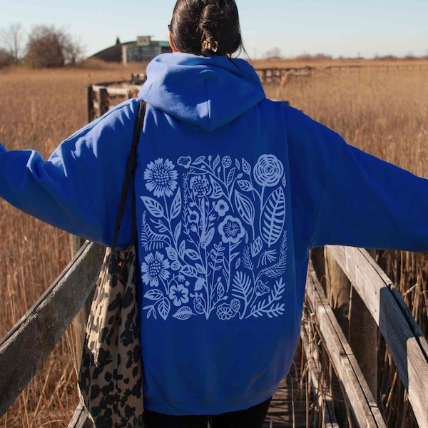 Wildflowers Hoodie Royal Blue Hoodie Pastel Hoodie Retro Floral Hoodie Pressed Flower Shirt Nature Hoodie Cottagecore Hoodie