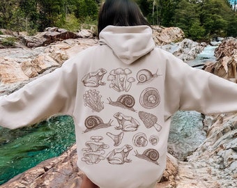 Mushroom Frog Hoodie: Cottagecore Forest Green Sweater