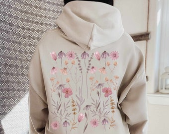 Pressed Flowers Hoodie: Cottagecore Wildflower Print, Unisex Fit