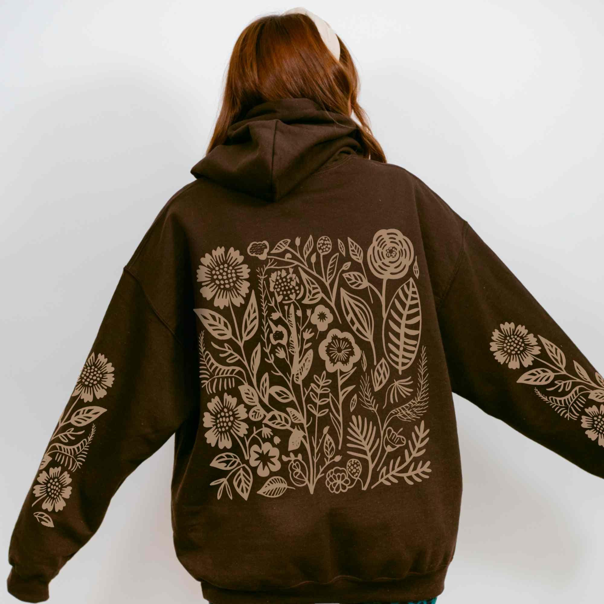 Brown Flower Hoodie, Oversized Floral Graphic Sweatshirt - Etsy