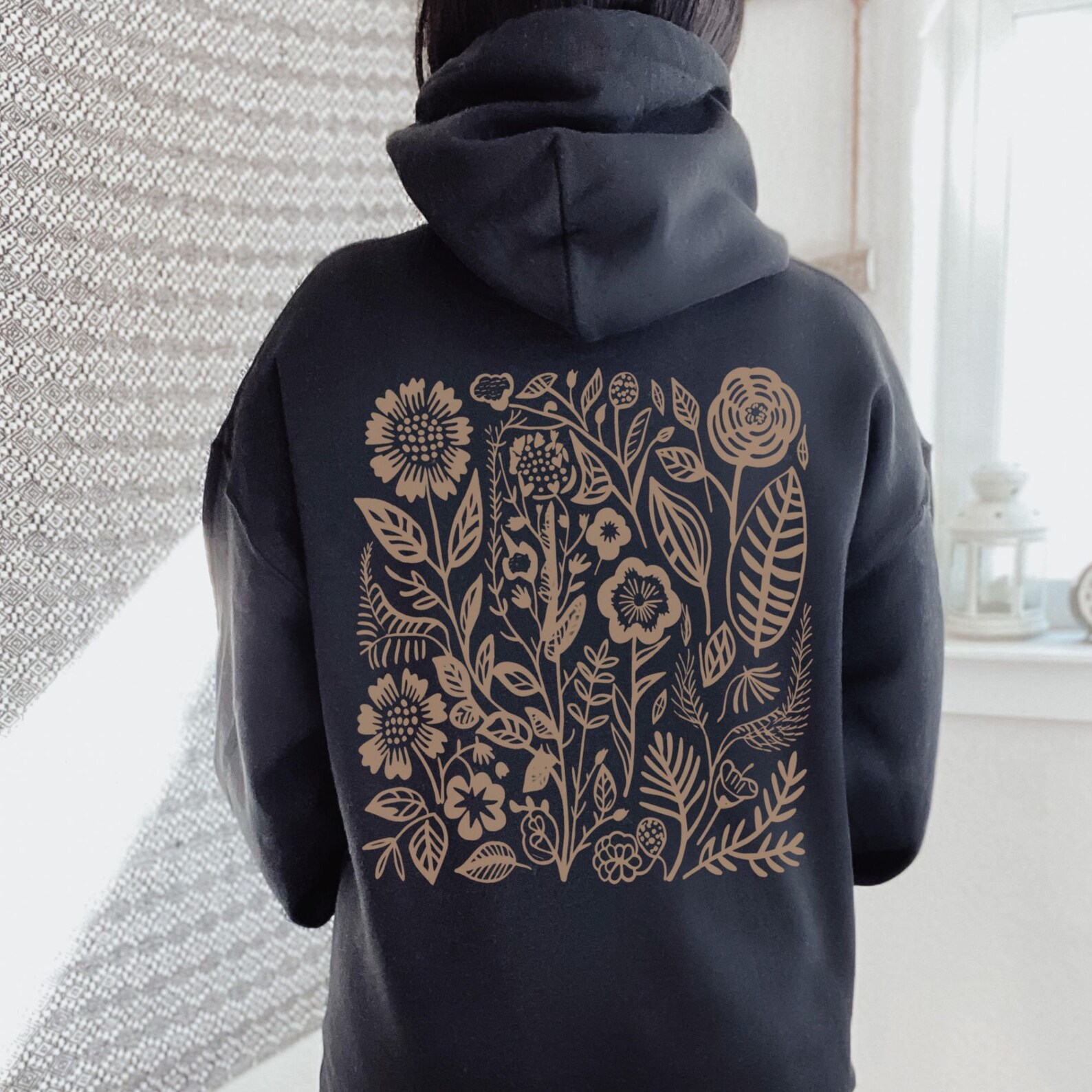 Forest Green Floral Hoodie: Cottagecore Wildflower Sweatshirt - Etsy