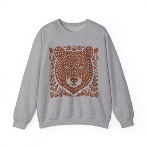 Floral Bär Sweatshirt, Cottagecore Natur Rundhalsausschnitt Sport Grey