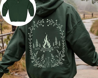 Campfire Flower Zip Up Hoodie | Granola Girl Forestcore Clothing