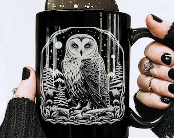 Snowy Owl Mug: Celestial Forestcore Birder Gift (15oz Black Mug)