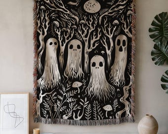Whimsigoth Halloween Blanket: Ghost Tapestry Wall Hanging