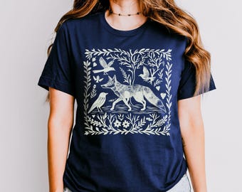 Fuchs T-Shirt, Woodland Block Print T-Shirt, Naturecore Kleidung