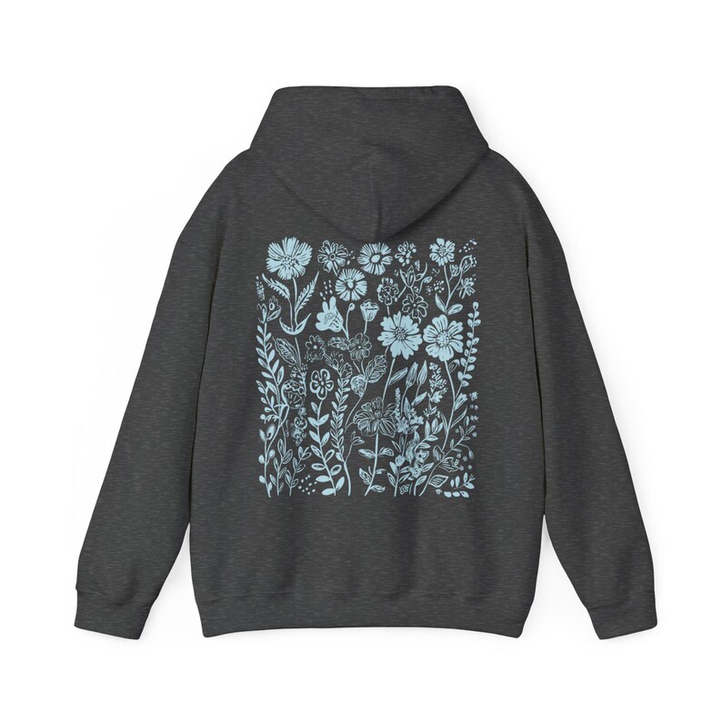 Blue Wildflower Hoodie: Women's Cottagecore Graphic Sweatshirt Dark Heather