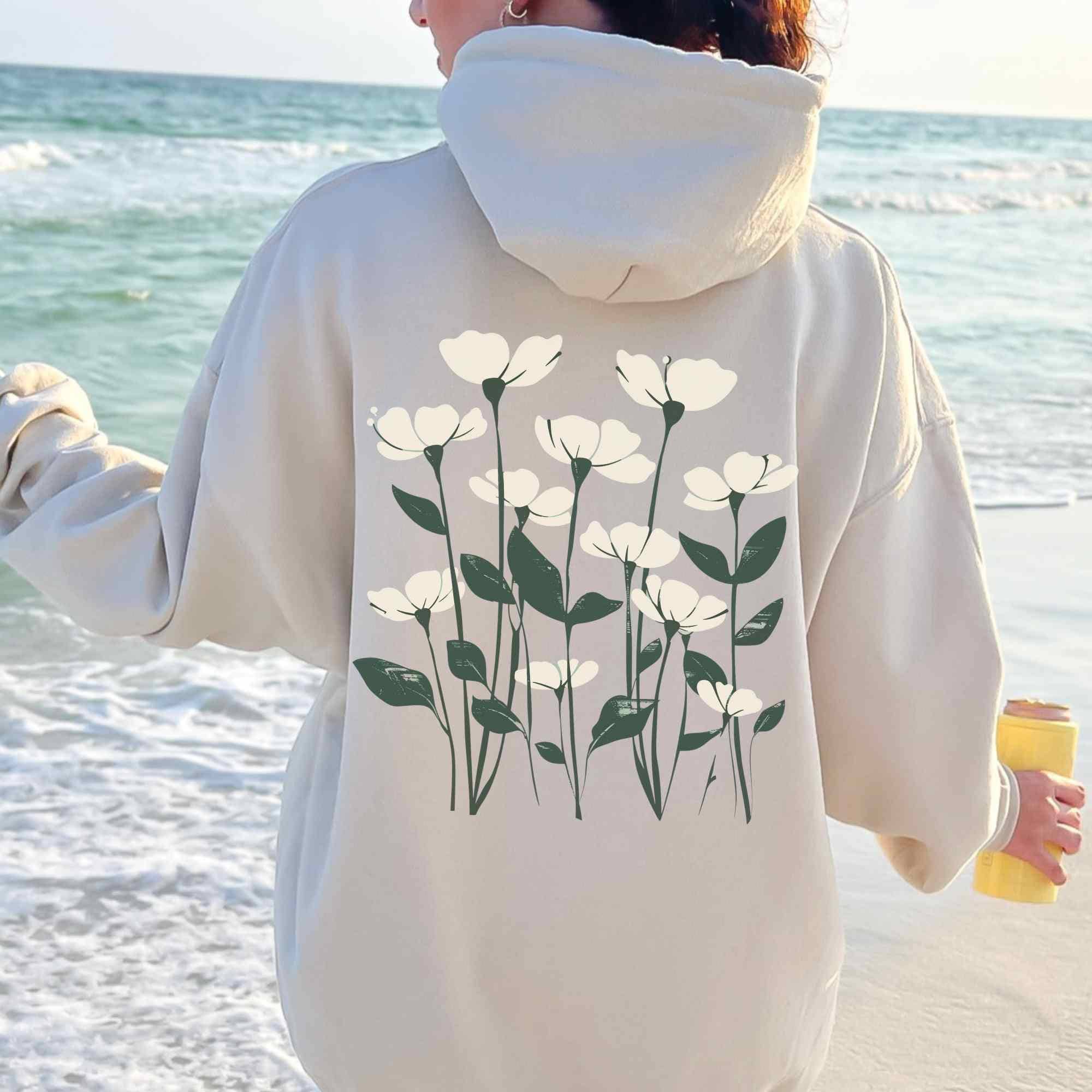 Flower Beachy Graphic Hoodie | Floral Hooded Sweatshirt - Etsy