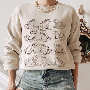 Cottagecore Frog Sweatshirt: Unisex Crewneck with Frog Print