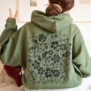 Black Wildflower Hoodie Flower Hoodie Cute Womens Hoodie Nature Hoodie Garden Hoodie Plant Floral Hoodie Granola Girl Teenage Girl Hoodies