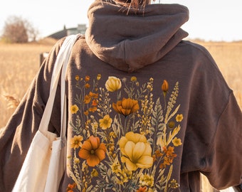 Pressed Flower Hoodie: Boho Wildflower Cottagecore Style