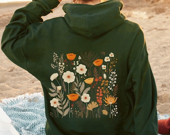 Blumen gepresster Cottagecore Hoodie: Unisex Baumwoll-Mix-Sweatshirt