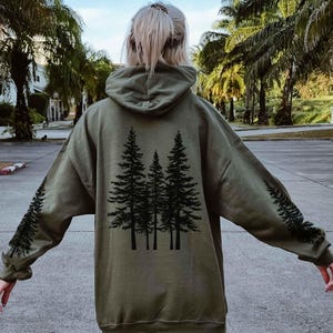 Pine Tree Hoodie | Camping Hiking Hooded Sweatshirt | Forestcore Clothing