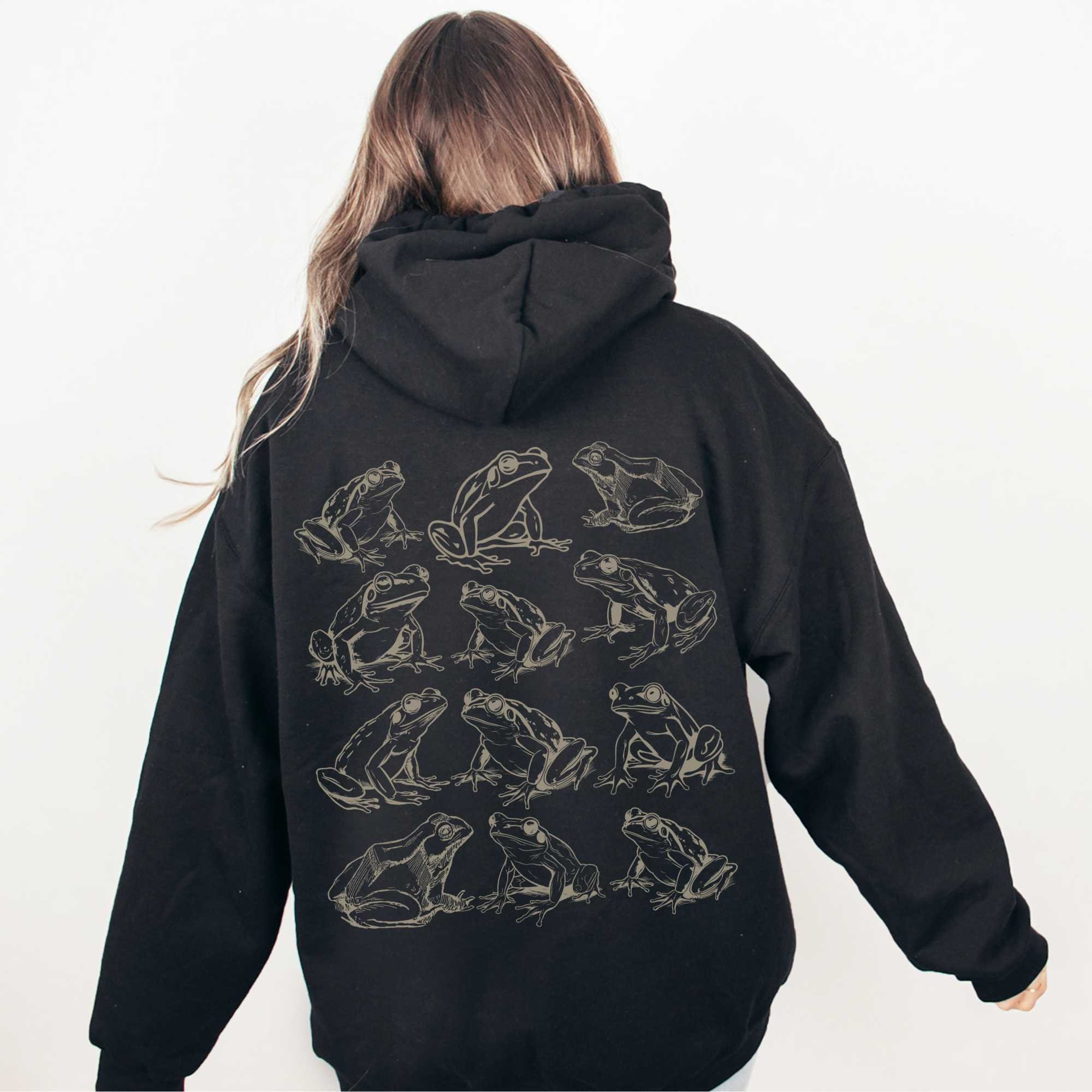 Women's Cute Frog Hoodie - Kawaii Cottagecore Aesthetic Sweatshirt For Teen Girls & Women (Black, 3XL) - View #6