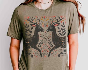Cottagecore Reindeer Shirt: Folk Art Deer Tee