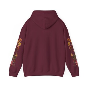 Vintage Flower Hoodie: Sleeve Design Nature Graphic Hoodie Maroon