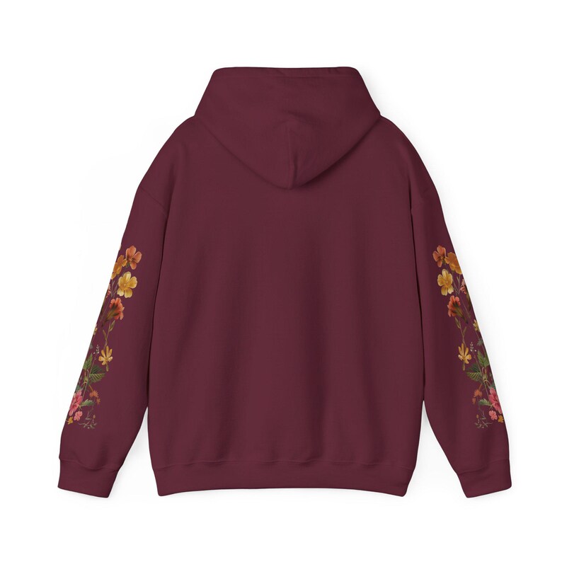 Vintage Flower Hoodie: Sleeve Design Nature Graphic Hoodie Maroon