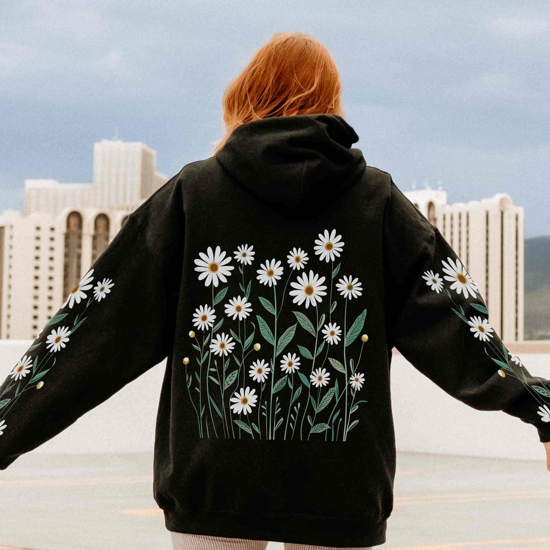 Daisy Hoodie Cute Hoodies Granola Girl Sleeve Design Plant
