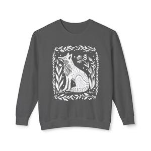 Fox Sweatshirt Linocut Shirt Block Print Shirt Fox Hoodie Comfortcolors Sweatshirt Folk Art Forestcore Granola Girl Tween Girl Gifts Pepper