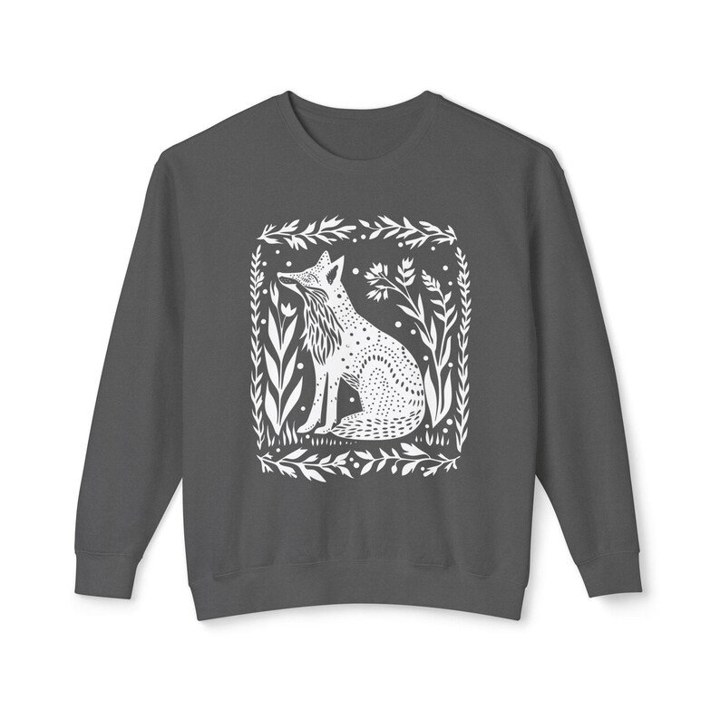 Fox Sweatshirt Linocut Shirt Block Print Shirt Fox Hoodie Comfortcolors Sweatshirt Folk Art Forestcore Granola Girl Tween Girl Gifts Pepper