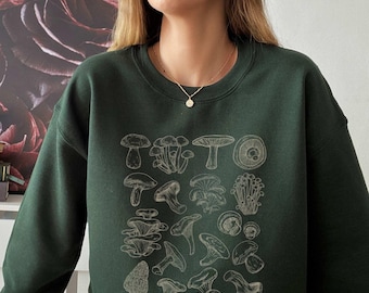 Mushroom Print Crewneck Sweatshirt: Cottagecore Clothing