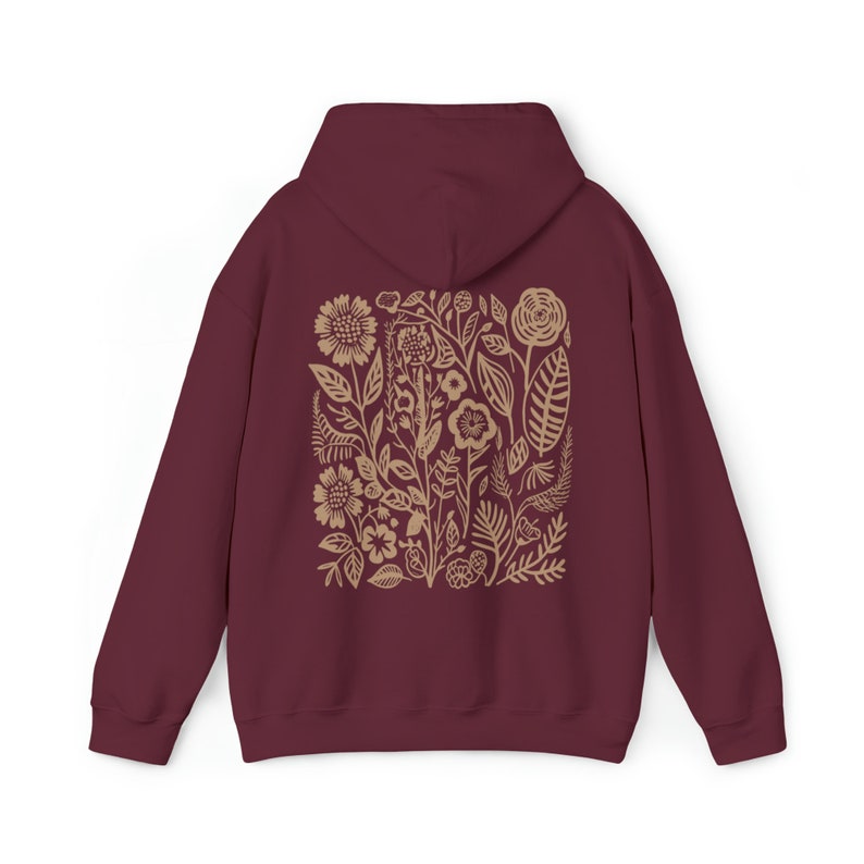 Brauner Hoodie Waldgrüner Hoodie Dunkelgrüner Hoodie Wildblumen Hoodie Gepresste Blumen Hoodie Natur Hoodie Cottage Core Hoodie Maroon