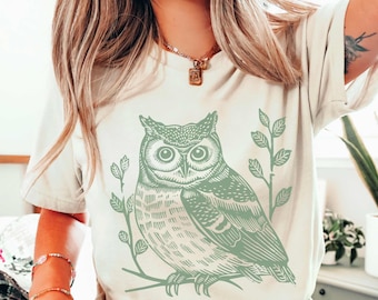 Linocut Owl Shirt, Cottagecore Folk Art Tee