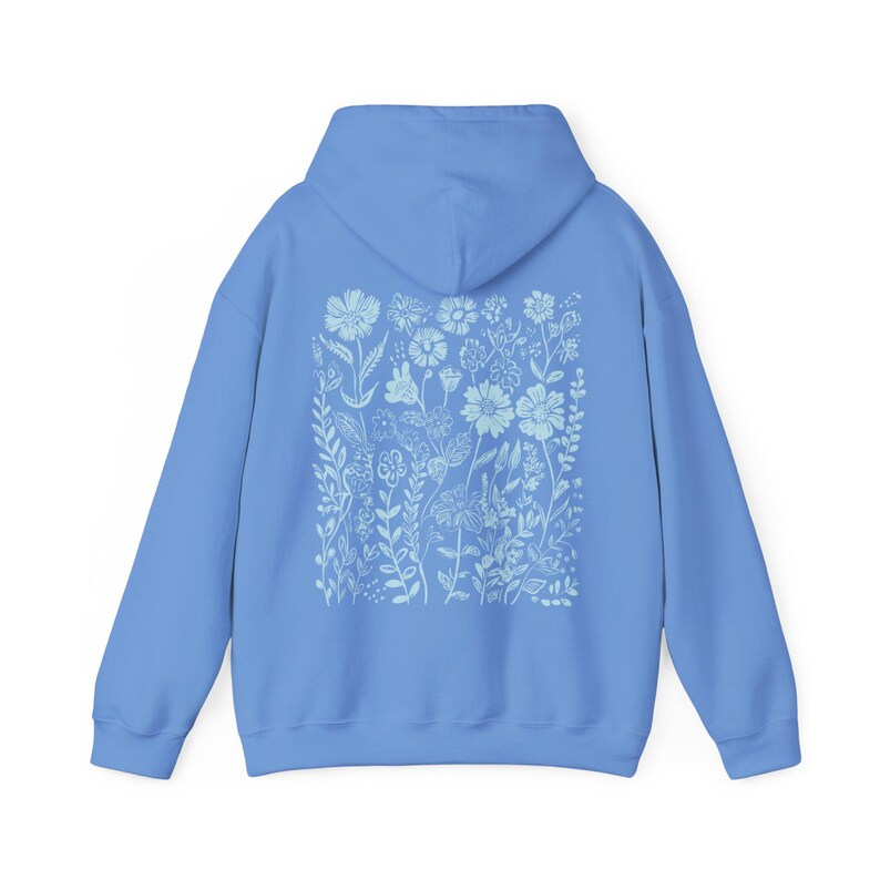 Blue Wildflower Hoodie: Women's Cottagecore Graphic Sweatshirt Carolina Blue