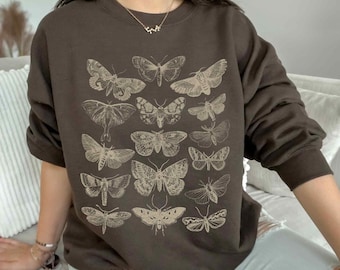 Moth Print Crewneck Sweatshirt, Celestial Brown Sweater