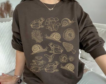 Frog Snail Mushroom Sweatshirt - Goblincore Cottagecore Crewneck