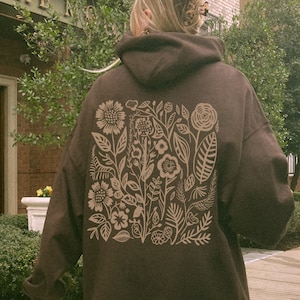 Brown Hoodie Forest Green Hoodie Dark Green Hoodie Wildflowers Hoodie Pressed Flowers Hoodie Nature Hoodie Cottage Core Hoodie