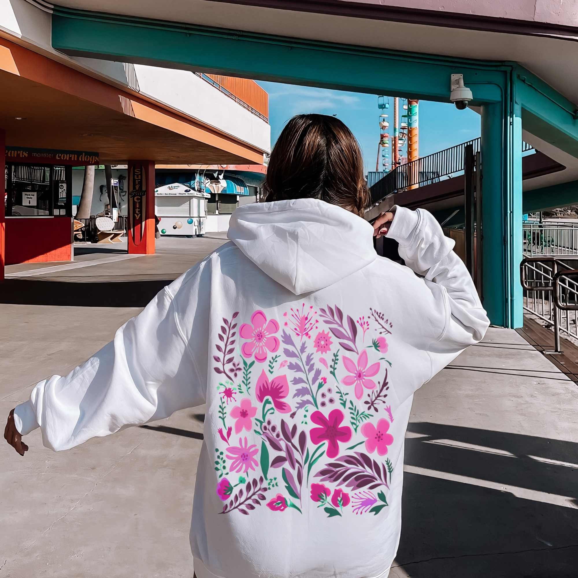 Pink Flower Hoodie Cute Hoodie Art Hoodie Botanical Hoodie Nature