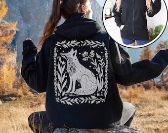 Fox Zip-Up Hoodie: Folk Art Forestcore Style