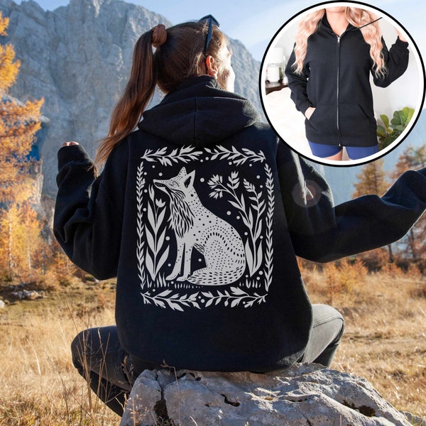 Sudadera con capucha y cremallera Fox: estilo folklórico de Forestcore