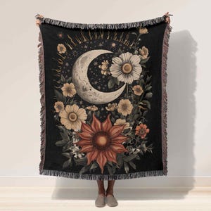 Celestial Tapestry Woven Blanket Victorian Gothic Dark Cottagecore Woven Wall Hanging Woven Blanket Large Wall Tapestry Woven Throw Blanket