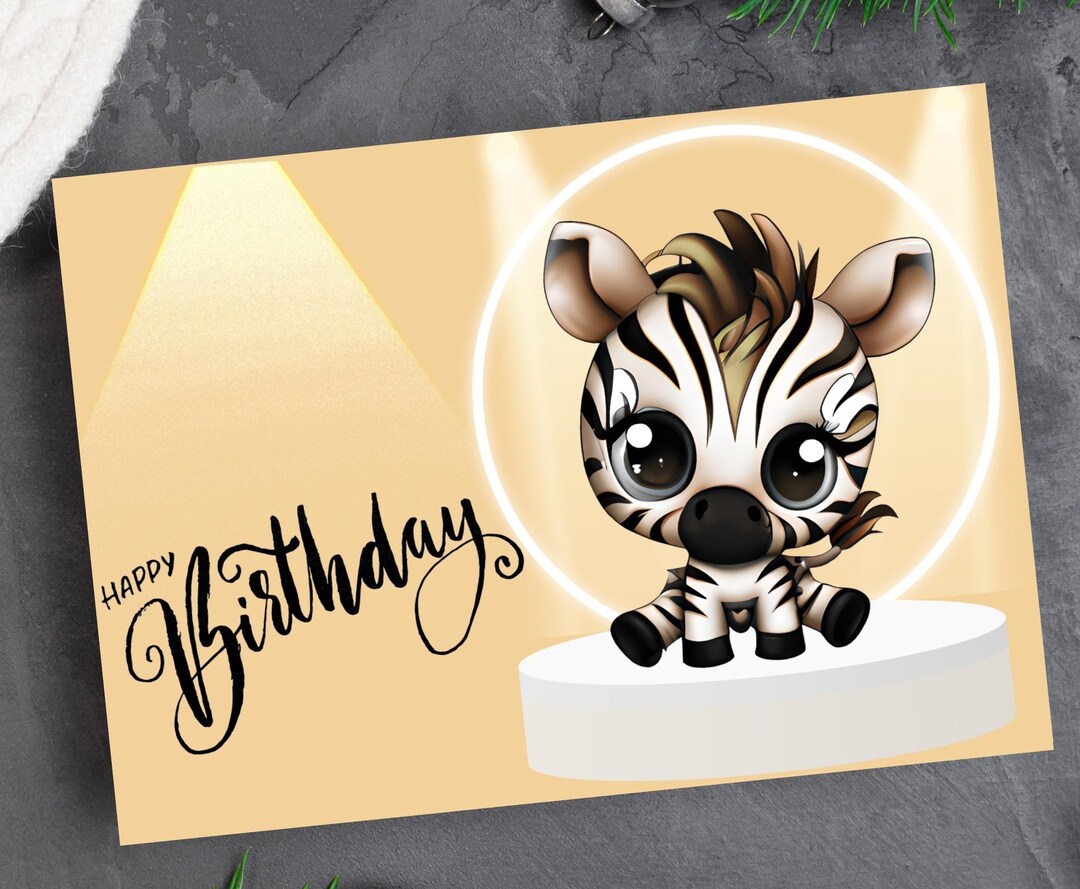 Zebra Birthday Card Zebra Birthday Printable Card Happy Etsy