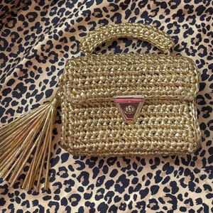 Bolso de noche dorado / bolso de boda elegante / bolso de fiesta único / bolso metálico de lujo / bolso hecho a mano / bolso de crochet / bolso bandolera