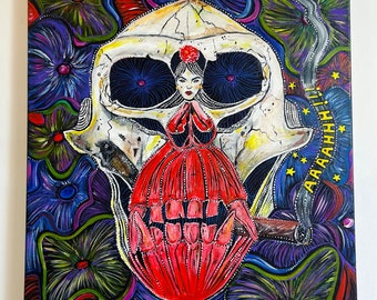 Original Skull Acrylic Painting: Expressionist Pop Surrealism by LimaxArt