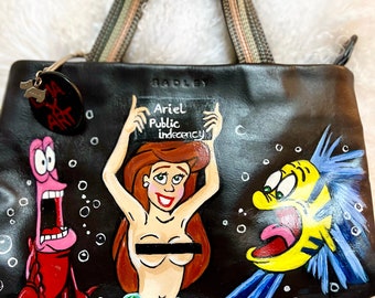 Radley Leather Bag, Original art, Disney, woman’s bag, teenage gift, woman’s gift, Little mermaid, fun gift, Signed Art