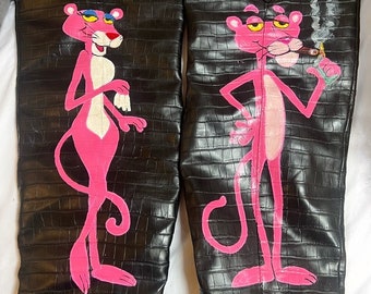 Hand Painted Boots, Pink Panther, UK Size 5, over the knee boots, custom painted, teenage gift, present for wife, retro