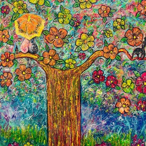 サンセット・ブルーム、Limaxart によるオリジナルの大きな抽象油絵