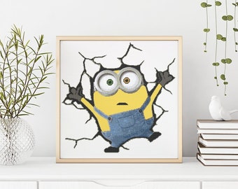 Cross Stitch PDF Pattern Minion Bob on wall
